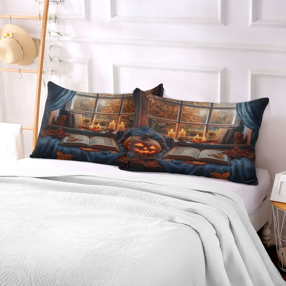 Pillow Case Plush Pillow Ffyy3_a_cozy_autumn_scene_with_an_open_book_pumpkin_and_leaves__6fc384bd-4a5f-4c6c-886f-065a6defeaff Case standard size/King size/Queen size Bed Pillow Pillowcases