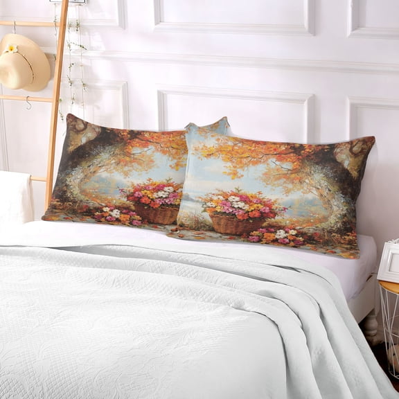 Pillow Case Plush Pillow Basket Of Flowers in Autumn Case standard size/King size/Queen size Bed Pillow Pillowcases