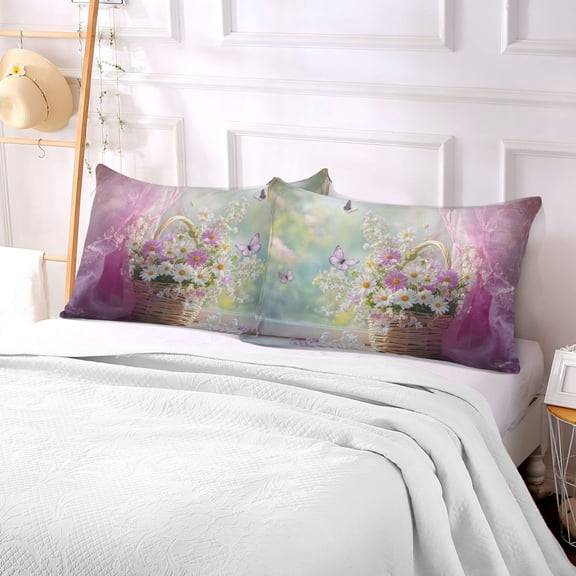 Pillow Case Plush Pillow Basket Of_flowers_and_butterfly Case standard size/King size/Queen size Bed Pillow Pillowcases