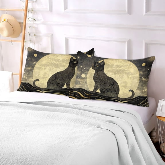 Pillow Case Plush Pillow Black Cat on Full Moon Case standard size/King size/Queen size Bed Pillow Pillowcases