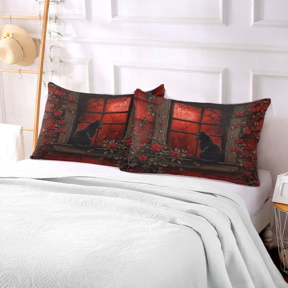 Pillow Case Plush Pillow Black Cat with Rose Case standard size/King size/Queen size Bed Pillow Pillowcases