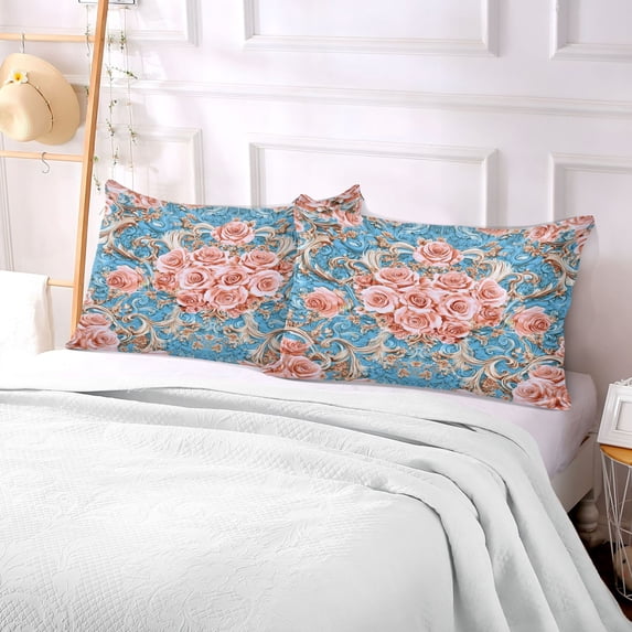 Pillow Case Plush Pillow Blush Roses on Aqua Case standard size/King size/Queen size Bed Pillow Pillowcases