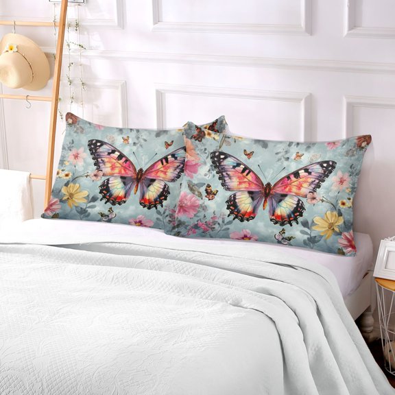 Pillow Case Plush Pillow Butterfly Surrounded by Colorful Flowers Case standard size/King size/Queen size Bed Pillow Pillowcases