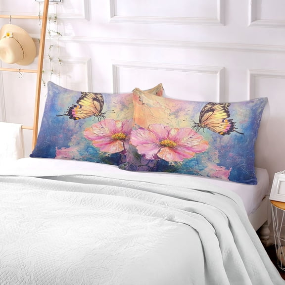 Pillow Case Plush Pillow Butterfly on Colorful Flower Painting Case standard size/King size/Queen size Bed Pillow Pillowcases