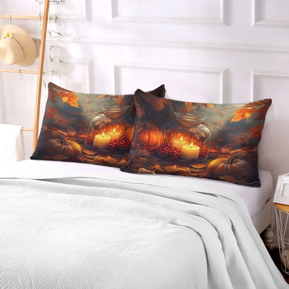 Pillow Case Plush Pillow Candle in Autumn Setting Case standard size/King size/Queen size Bed Pillow Pillowcases