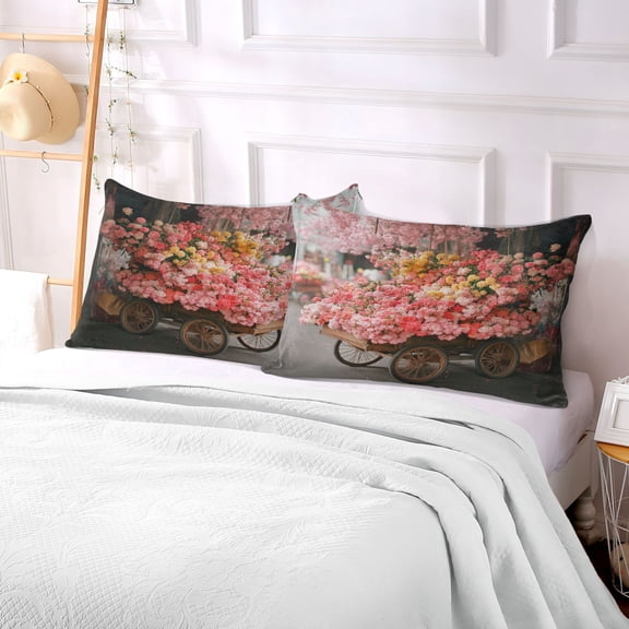 Pillow Case Plush Pillow Cart Filled with Colorful Flowers Case standard size/King size/Queen size Bed Pillow Pillowcases