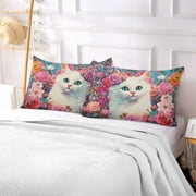 Pillow Case Plush Pillow Cat Surrounded by Pink Flowers Case standard size/King size/Queen size Bed Pillow Pillowcases
