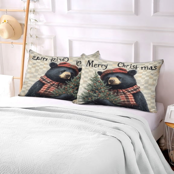 Pillow Case Plush Pillow Ffyy3_a_charming_christmas-themed_black_bear_wearing_a_hat_and__aed36a1c-ef74-4ac5-af65-3feaf34a207f Case standard size/King size/Queen size Bed Pillow Pillowcases