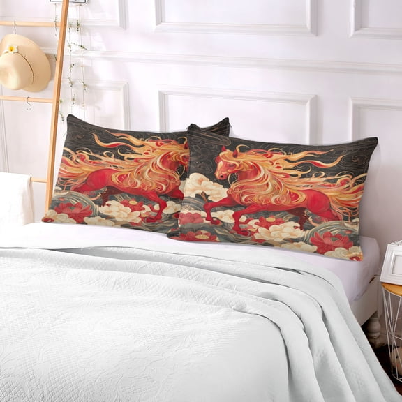 Pillow Case Plush Pillow Fiery Horse Amidst Flowers Case standard size/King size/Queen size Bed Pillow Pillowcases