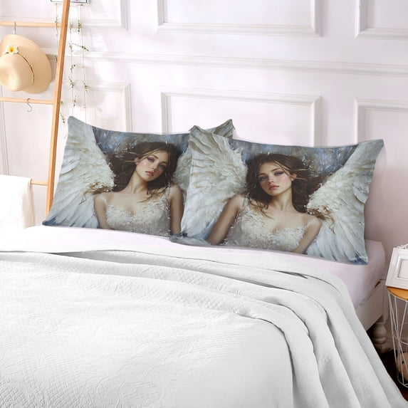 Pillow Case Plush Pillow Girl in White with White Wing Case standard size/King size/Queen size Bed Pillow Pillowcases