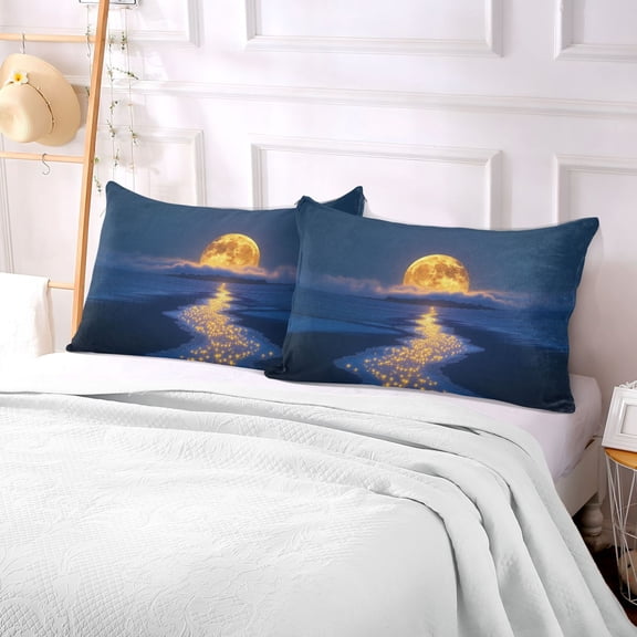Pillow Case Plush Pillow Glowing Celestial over Ocean Case standard size/King size/Queen size Bed Pillow Pillowcases