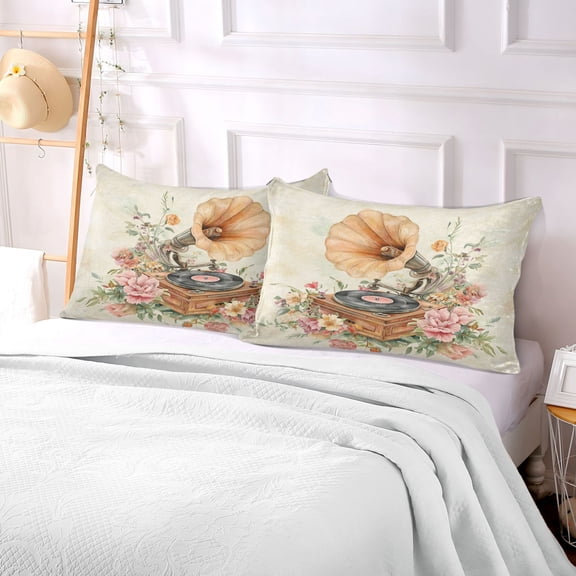 Pillow Case Plush Pillow Gramophone with Floral Decoration Case standard size/King size/Queen size Bed Pillow Pillowcases