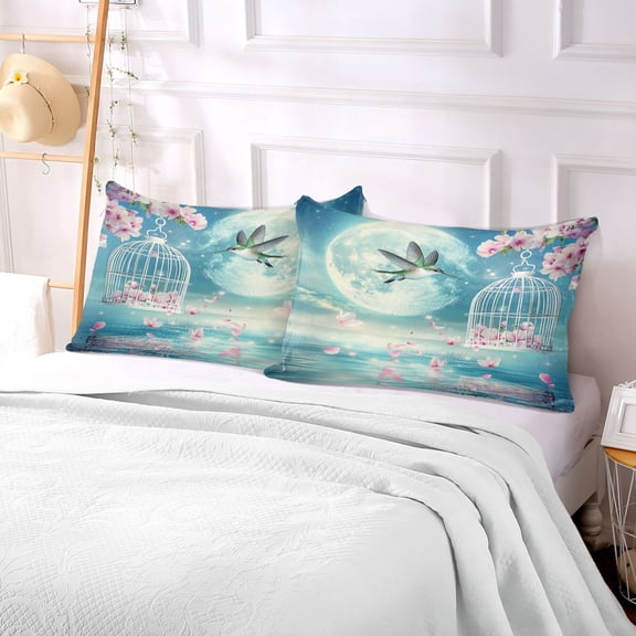 Pillow Case Plush Pillow Hummingbird Moon Flowers Birdcage Water Case standard size/King size/Queen size Bed Pillow Pillowcases
