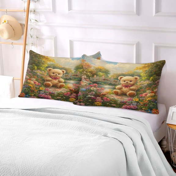 Pillow Case Plush Pillow Joyful Bear in Bloom Case standard size/King size/Queen size Bed Pillow Pillowcases