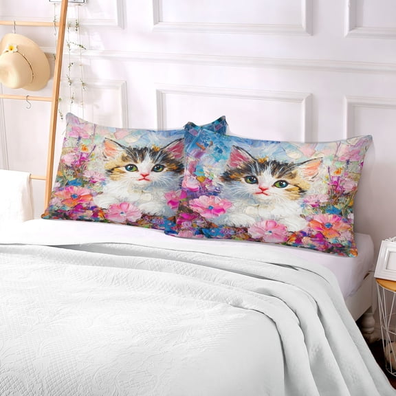 Pillow Case Plush Pillow Kitten Garden Portrait Case standard size/King size/Queen size Bed Pillow Pillowcases