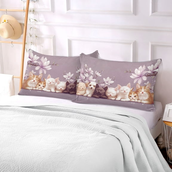 Pillow Case Plush Pillow Kittens and Puppies with Flowers Case standard size/King size/Queen size Bed Pillow Pillowcases