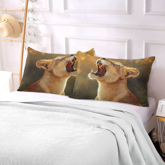 Pillow Case Plush Pillow Lioness Showing Teeth Case standard size/King size/Queen size Bed Pillow Pillowcases