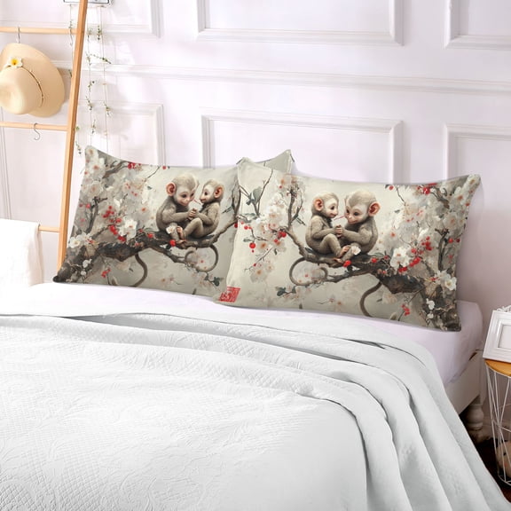 Pillow Case Plush Pillow Monkey Playing on Tree Painting Case standard size/King size/Queen size Bed Pillow Pillowcases