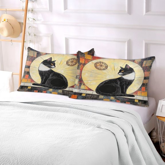 Pillow Case Plush Pillow Mystical Black Cat at Dawn Case standard size/King size/Queen size Bed Pillow Pillowcases