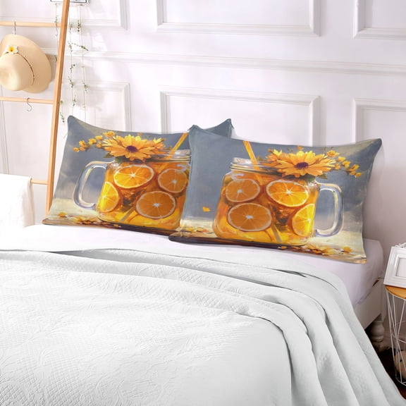 Pillow Case Plush Pillow Orange Tea with Flowers Case standard size/King size/Queen size Bed Pillow Pillowcases