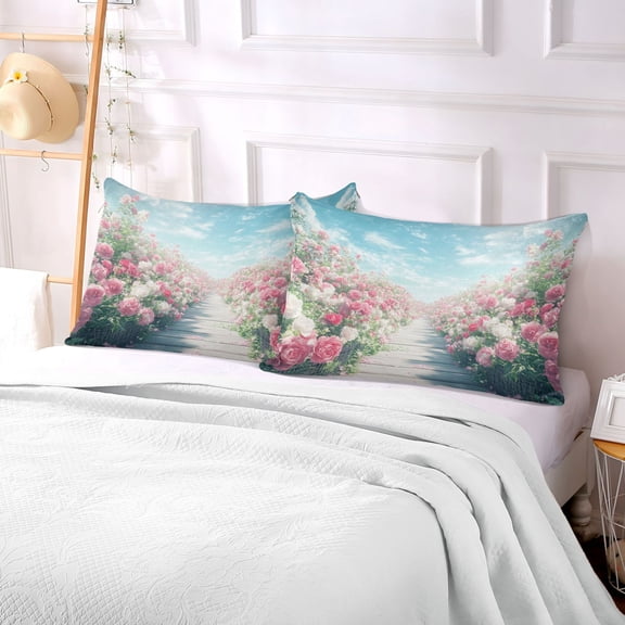 Pillow Case Plush Pillow Pathway Surrounded by Blooming_roses Case standard size/King size/Queen size Bed Pillow Pillowcases