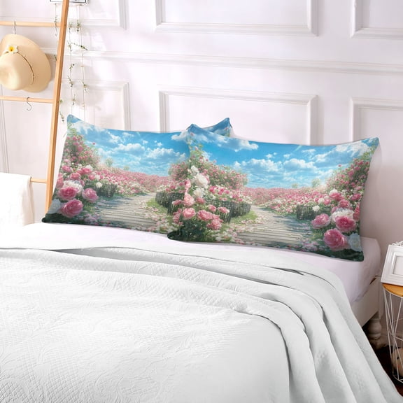 Pillow Case Plush Pillow Pink Blooming Rose Case standard size/King size/Queen size Bed Pillow Pillowcases