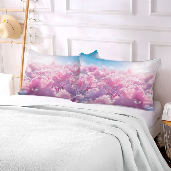 Pillow Case Plush Pillow Pink Flowers with Morning Dew Case standard size/King size/Queen size Bed Pillow Pillowcases