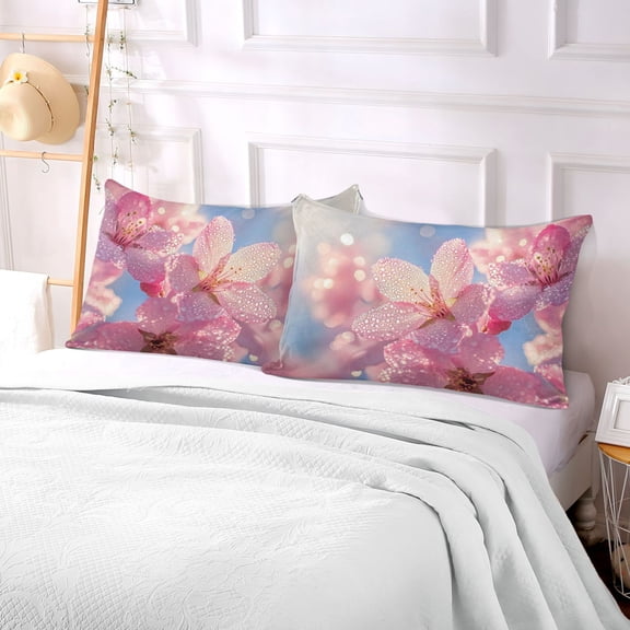 Pillow Case Plush Pillow Pink Flowers with Water Droplets Case standard size/King size/Queen size Bed Pillow Pillowcases