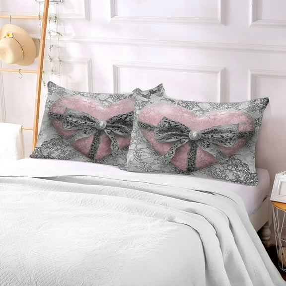 YAZAOO Pillow Case Plush YAZAOO Pillow Pink Heart Lace Ribbon Case standard size/King size/Queen size Bed YAZAOO Pillow YAZAOO Pillowcases