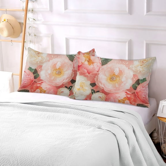 Pillow Case Plush Pillow Pink and White Peonies Sparkles Case standard size/King size/Queen size Bed Pillow Pillowcases