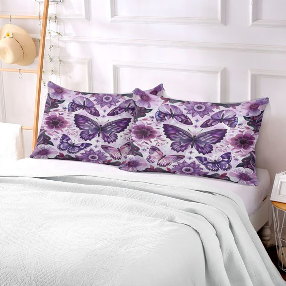Pillow Case Plush Pillow Purple Blossoms and Butterflies Case standard size/King size/Queen size Bed Pillow Pillowcases