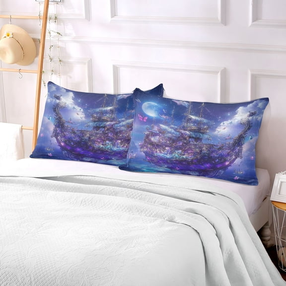 Pillow Case Plush Pillow Purple Crystal Boat Painting Case standard size/King size/Queen size Bed Pillow Pillowcases