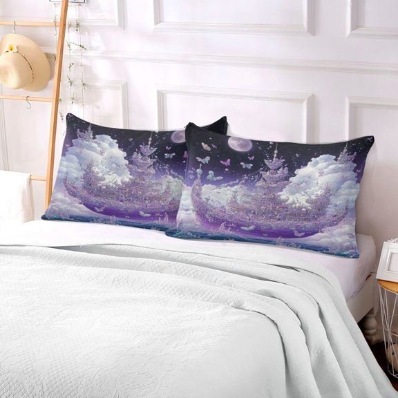 Pillow Case Plush Pillow Purple Crystal Boat Printing Case standard size/King size/Queen size Bed Pillow Pillowcases