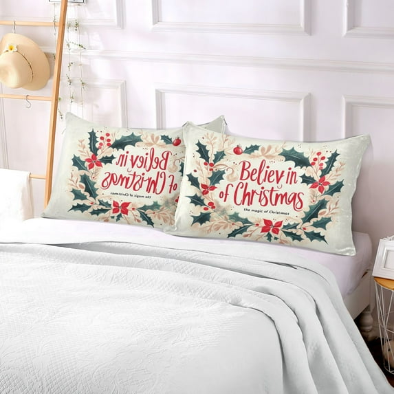 Pillow Case Plush Pillow Red Merry Christmas Elegant Leaf Wreath Case standard size/King size/Queen size Bed Pillow Pillowcases