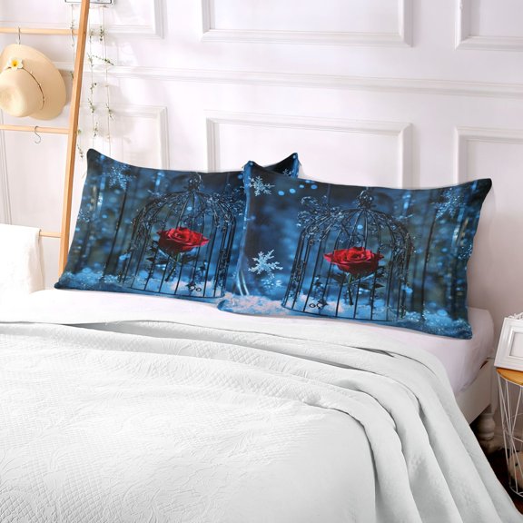 Pillow Case Plush Pillow Red Rose Painting Case standard size/King size/Queen size Bed Pillow Pillowcases