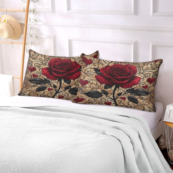 Pillow Case Plush Pillow Red Rose Pattern Case standard size/King size/Queen size Bed Pillow Pillowcases