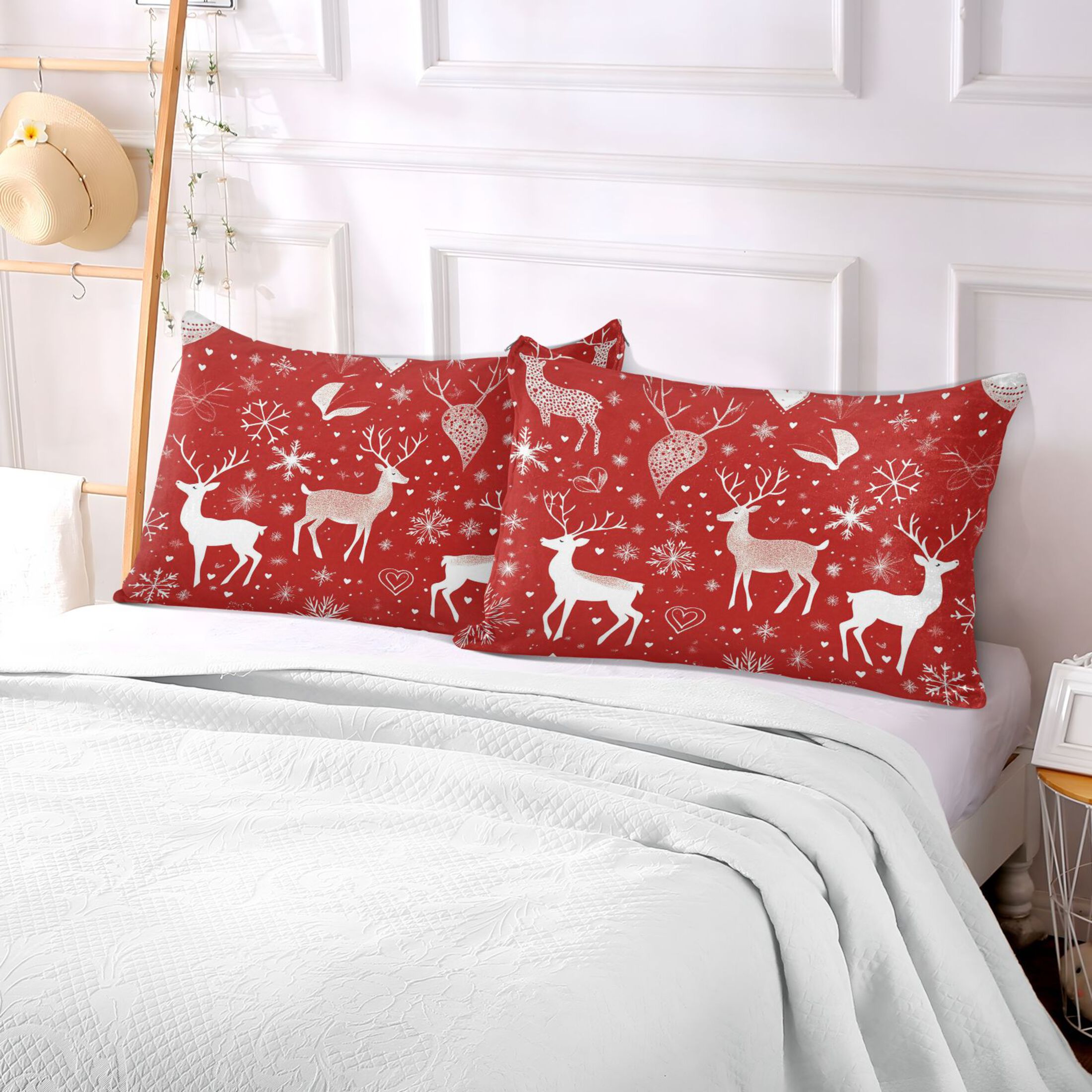 Pillow Case Plush Pillow Reindeer and Snowflakec Case standard size