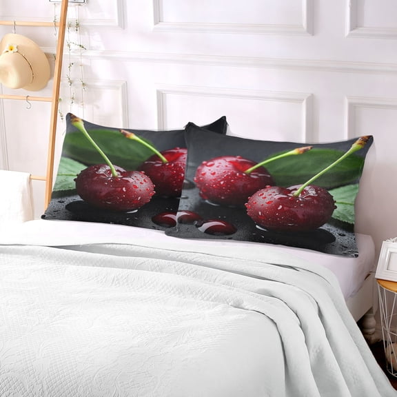 Pillow Case Plush Pillow Two Cherries with Leaves Case standard size/King size/Queen size Bed Pillow Pillowcases
