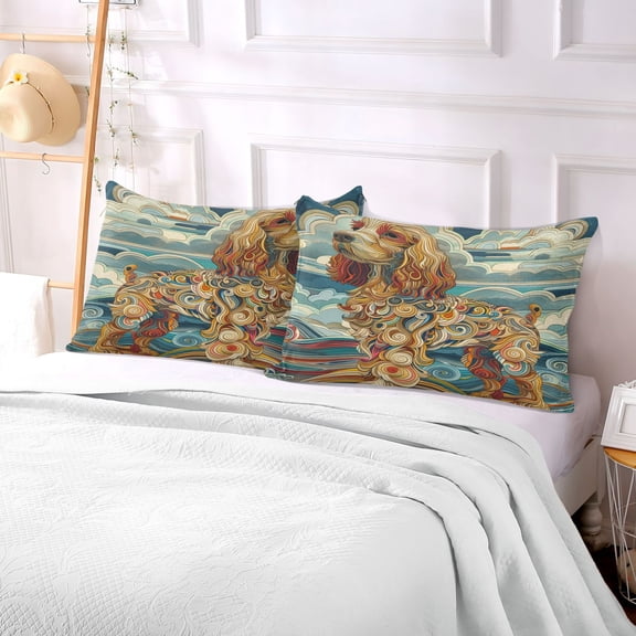Pillow Case Plush Pillow Whimsical Canine in Waves Case standard size/King size/Queen size Bed Pillow Pillowcases