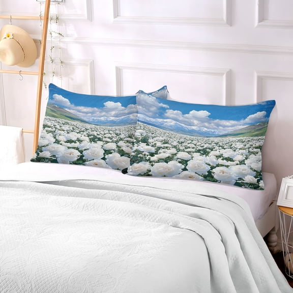 Pillow Case Plush Pillow White Roses Snowy Mountains Sky Case standard size/King size/Queen size Bed Pillow Pillowcases