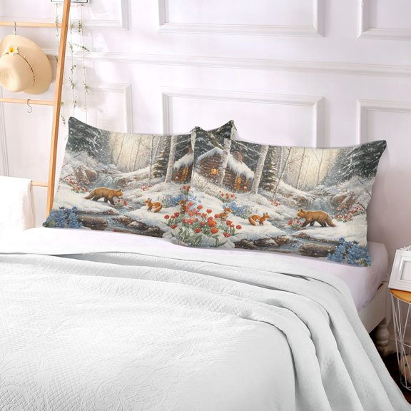 Pillow Case Plush Pillow Winter Forest with Animals Case standard size/King size/Queen size Bed Pillow Pillowcases