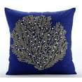 thumbnail image 1 of Pillow Case Shams, Royal Blue Euro Sham Covers 26x26 inch (65x65 cm), Linen European Pillow Shams, Sea Creatures, Sea Weeds, Corals, Beaded, Beach Style Euro Pillow - Along The Shore, 1 of 3