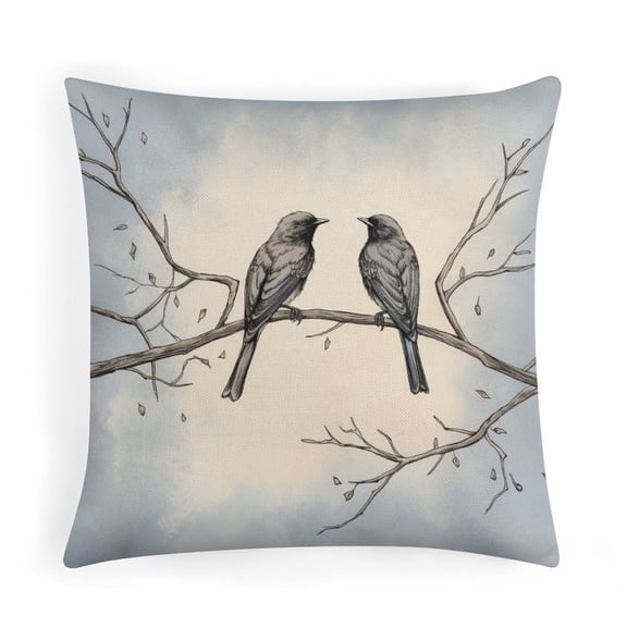 Pillow Case Two Birds Sitting On Branches Decorative Square Pillowcase Cushion Case Birds on Tree Branches Outdoor Pillows Home Sofa Decor Pillowcase 18"x18"
