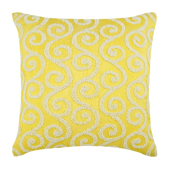 Pillow Case, Yellow Pillow Shams, Beaded Scroll Pillow Shams, 24x24 inch (60x60 cm) Pillow Sham, Square Silk Pillow Shams, Art Deco Pillow Shams, Modern, Abstract - Yellow Flavor