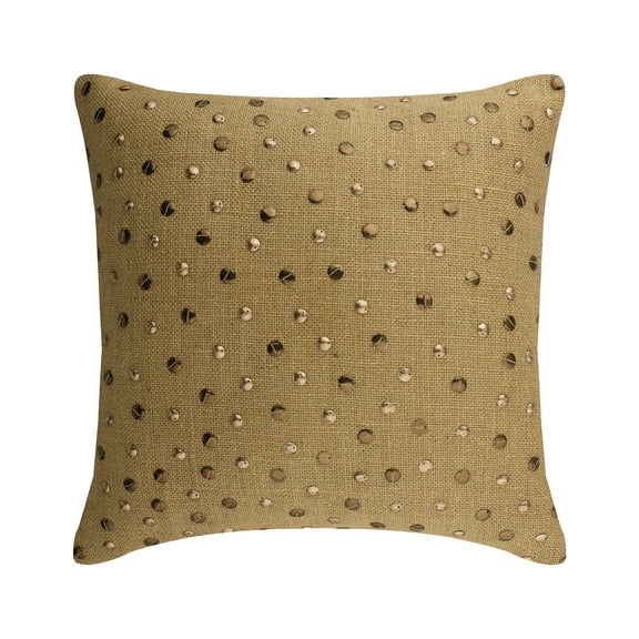 Pillow Case With Zipper, Beige 24"x24" (60x60 cm) Throw Pillow Covers, Burlap Lurex Sequins & Textured Throw Pillows For Couch, Dotted Pattern Modern Style - Jute Wheels