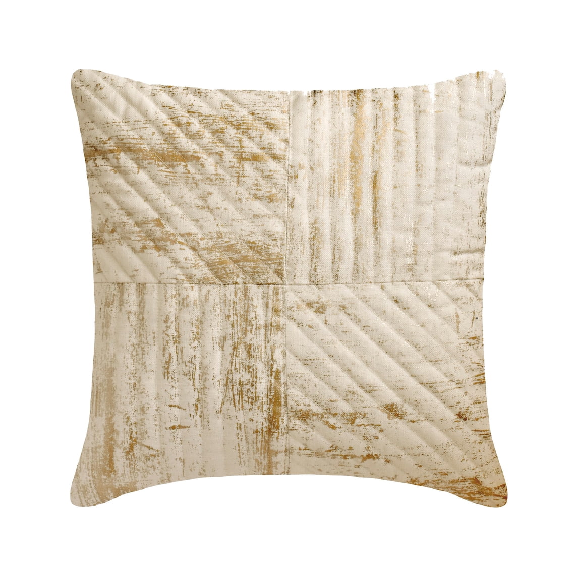 Pillow Case With Zipper, Decorative Gold 14"x14" (35x35 cm) Throw Pillow Covers, Linen Striped, Quilted & Foil Throw Pillows For Sofa, Patchwork Pattern Modern Style - Carat Lane