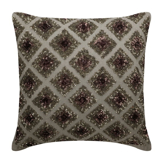 Pillow Case Zipper, Decorative Gray 24"x24" (60x60 cm) Throw Pillows For Couch, Linen Sequins & Lattice Cushion Cover, Geometric Pattern Modern Style - Winter Check