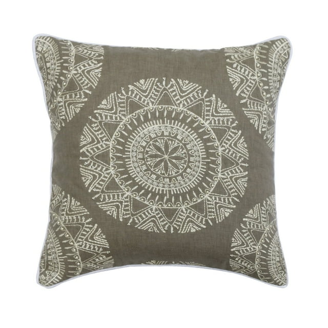 Pillow Case Zipper, Grey 24"x24" (60x60 cm) Euro Shams, Cotton Embroidered, Tribal & Pearl Throw Pillows For Couch, Abstract Pattern Contemporary Style - Tribal Move