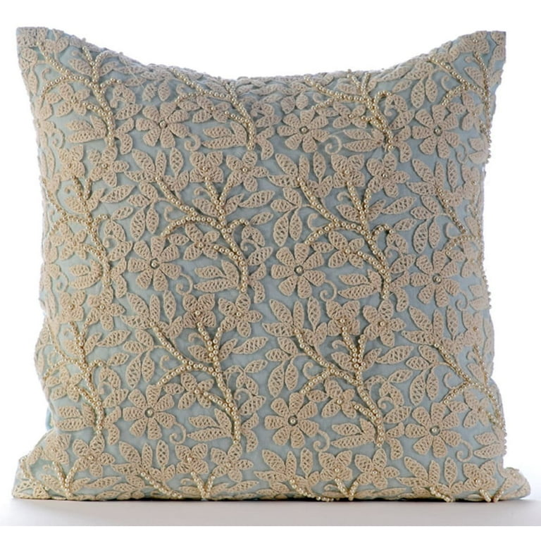 Pillow Case Zipper, Light Blue Accent Pillow, French Floral