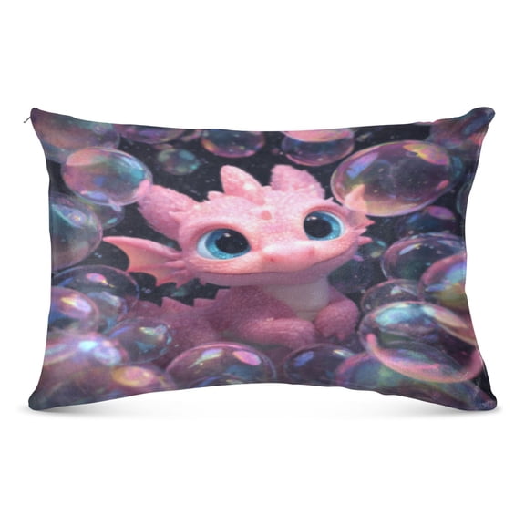 Pillow CaseBubbly Pink Dragon's Whimsical World Pattern Whimsy Case standard size/King size/Queen Size